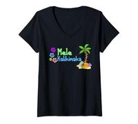 Donna Mele Kalikimaka Christmas Hawaiian Palm Tree Xmas Gifts Maglietta con Collo a V
