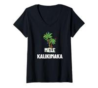 Donna Mele Kalikimaka Christmas Hawaiian Palm Tree Xmas Lights Maglietta con Collo a V