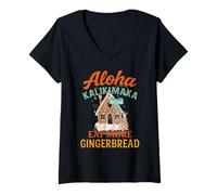 Donna Mele Kalikimaka Eat More Gingerbread Xmas Vibes Maglietta con Collo a V