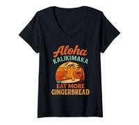 Donna Mele Kalikimaka Eat More Gingerbread Xmas Vibes Maglietta con Collo a V
