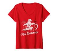 Donna Mele Kalikimaka Santa Surf Ukulele Hawaii Natale Maglietta con Collo a V