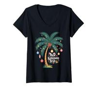 Donna Mele Kalikimaka Tropical Christmas Hawaiian Palm Tree Xmas Maglietta con Collo a V