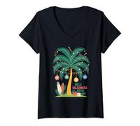 Donna Mele Kalikimaka Tropical Christmas Hawaiian Xmas Palm Tree Maglietta con Collo a V