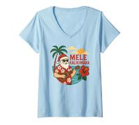 Donna Mele Kalikimaka - Ukulele Natalizio Hawaiano con Babbo Natale retrò Maglietta con Collo a V