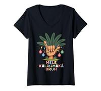 Donna Mele KalikiShaka Sign Tropical Christmas Hawaiian Xmas Palm Maglietta con Collo a V