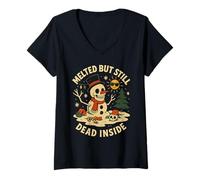 Donna Melted But Still Dead Inside Shirt Scheletro Snow Joke Maglietta con Collo a V