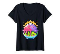 Donna Melting Kawaii Kakigori - Ghiaccio rasato Cute Summer Vibes Maglietta con Collo a V