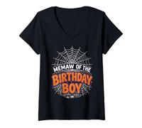 Donna Memaw of The Boy Birthday Web Spider Halloween Party Tee Tee Maglietta con Collo a V