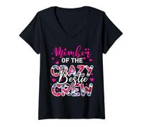 Donna Membro del Crazy Bestie Crew Cute Flower Family Birthday Maglietta con Collo a V