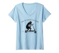 Donna Meme Cristiano per lodare Il Monopattino Lord Frog Maglietta con Collo a V