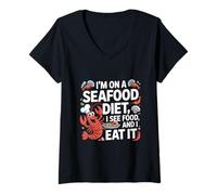 Donna Meme di Frutti di Mare Sono a Dieta a Base di Frutti di Mare Vedo Cibo e Lo mangio Maglietta con Collo a V