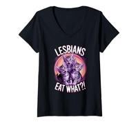 Donna Meme di Gatto lesbico LGBTQ Pride Umorismo Divertente per Maglietta con Collo a V