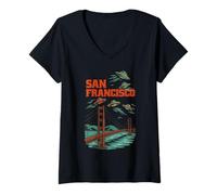 Donna Meme di Viaggio sull'invasione degli UFO del Ponte di San Francisco Maglietta con Collo a V