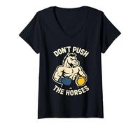 Donna Meme Divertente con i guantoni da Boxe Don't Push The Hors Maglietta con Collo a V