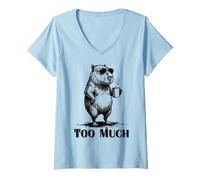 Donna Meme Divertente e antisociale sul caffè «Too Much» di Grumpy Capybara Maglietta con Collo a V