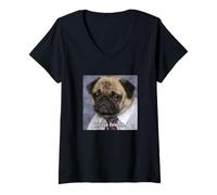 Donna Meme Divertente e sfocato del Cane Carlino «Please Fire Me» con Job Maglietta con Collo a V