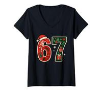 Donna Meme Festive Holiday Spirit Six Seven Christmas 67 Maglietta con Collo a V