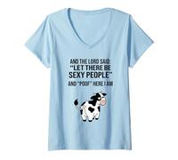 Donna Meme Funny Cow e The Lord Said Let There Be Sexy People Maglietta con Collo a V