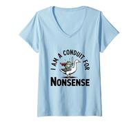 Donna Meme «Io Sono Un Canale per sciocchezze», Silly Toad Riding Goose Maglietta con Collo a V