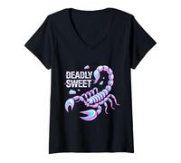 Donna Meme Scorpione Divertenti Deadly Sweet Maglietta con Collo a V