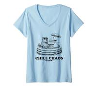 Donna Meme sugli Animali Chill Chaos Capybara Duck Maglietta con Collo a V