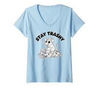 Donna Meme sulla Spazzatura di Stay Trashy Cute Trash Rat Maglietta con Collo a V