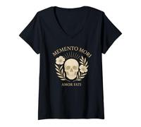 Donna Memento Mori Amor Fati Latino Stoico Citazione Maglietta con Collo a V