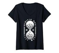 Donna Memento Mori Live Well Skull Clessidra Stoica Stoicismo Teschi Maglietta con Collo a V