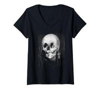 Donna Memento Mori Stoicismo Teschio Illusione Tutto è Vanità Maglietta con Collo a V