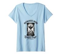Donna Memento Mori Tempus Fugit Latino Stoico Citazione Maglietta con Collo a V