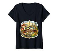 Donna Memorabilia dello Stato visitatore della Città di Lincoln Nebraska Souvenir Maglietta con Collo a V