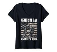 Donna Memorial Day Remember And Honor Patriotic US Flag Maglietta con Collo a V