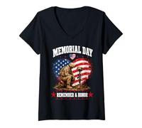 Donna Memorial Day Remember Honor Fallen Soldier Patriotic America Maglietta con Collo a V