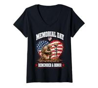 Donna Memorial Day Remember Honor Fallen Soldier Patriotic America Maglietta con Collo a V