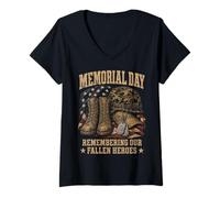 Donna Memorial Day Remember Our Fallen Heroes Patriotic Maglietta con Collo a V