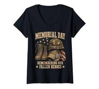 Donna Memorial Day Remember Our Fallen Heroes Patriotic Maglietta con Collo a V