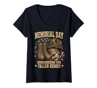 Donna Memorial Day Remember Our Fallen Heroes Patriotic Maglietta con Collo a V
