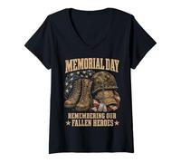 Donna Memorial Day Remember Our Fallen Heroes Patriotic Maglietta con Collo a V