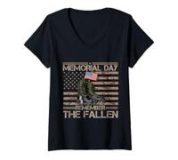 Donna Memorial Day Remember The Cadute Veteran Military Camouflage Maglietta con Collo a V