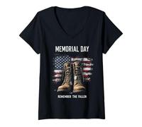 Donna Memorial Day Remember the Fallen Maglietta con Collo a V