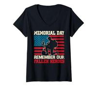 Donna Memorial Day Ricorda i Nostri Eroi caduti Maglietta con Collo a V