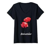 Donna Memorial Day Vintage donna Poppy Flower Patriotic Maglietta con Collo a V