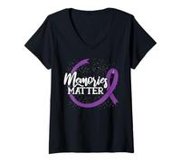 Donna Memories Matter Nastro Viola dell'Alzheimer Meme Maglietta con Collo a V