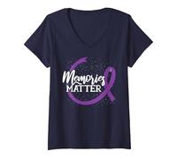 Donna Memories Matter Nastro Viola dell'Alzheimer Meme Maglietta con Collo a V, Navy, S