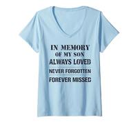 Donna Memory of My Son Always Loved Never Forgotten Son Memorial Maglietta con Collo a V