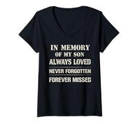 Donna Memory of My Son Always Loved Never Forgotten Son Memorial Maglietta con Collo a V