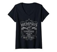 Donna Memphis Tennessee Blues Country Music Chitarra Vintage Maglietta con Collo a V