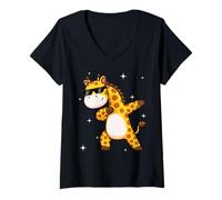 Donna Men Women Kids Cool Giraffe Dabbing Animals Wildlife Parties Maglietta con Collo a V