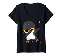 Donna Men Women Kids Cute Penguin Dabbing Animals Wildlife Parties Maglietta con Collo a V