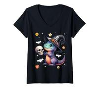 Donna Men Women Kids Dinosaur Spooky Halloween Trendy Groovy Retro Maglietta con Collo a V